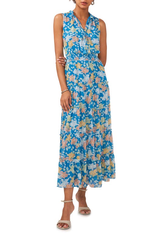 Floral Print Sleeveless Maxi Dress in Naples Blue