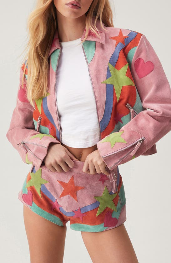 Shop Nasty Gal Premium Star Appliqué Suede Jacket In Pink