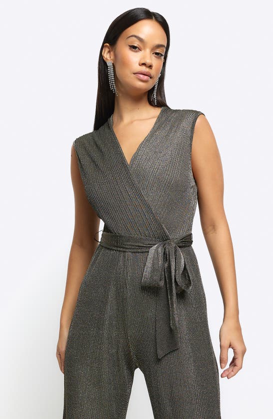 RIVER ISLAND RIVER ISLAND METALLIC STRAIGHT LEG PLISSÉ JUMPSUIT