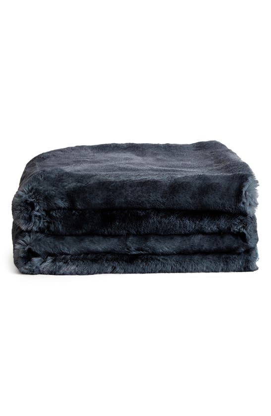 Unhide The Marshmallow 2.0 Two-tone Faux Fur Throw Blanket In Navy Peacock