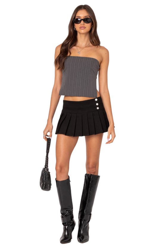 Shop Edikted Pinstripe Strappy Back Strapless Top In Gray-and-white