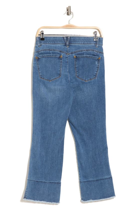 Shop Democracy Kick Crop Flare Jeans In Mid Blue
