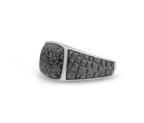 Luvmyjewelry Fossil Agate Stone Signet Ring In Black Rhodium Plated Sterling Silver In Silver