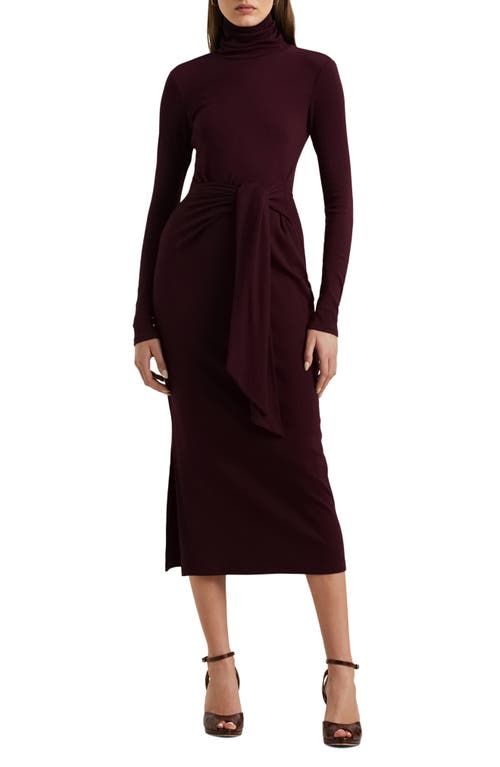 Ralph Lauren Tie-front Turtleneck Dress In Pinot Noir