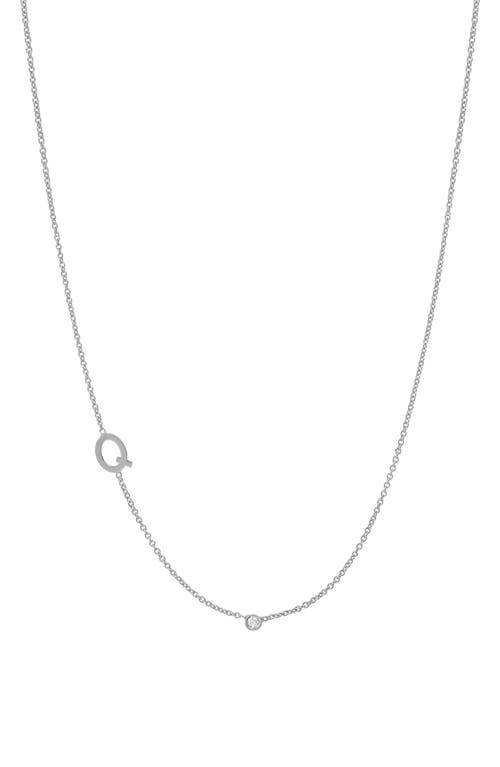 Asymmetric Initial & Diamond Pendant Necklace in 14K White Gold-Q