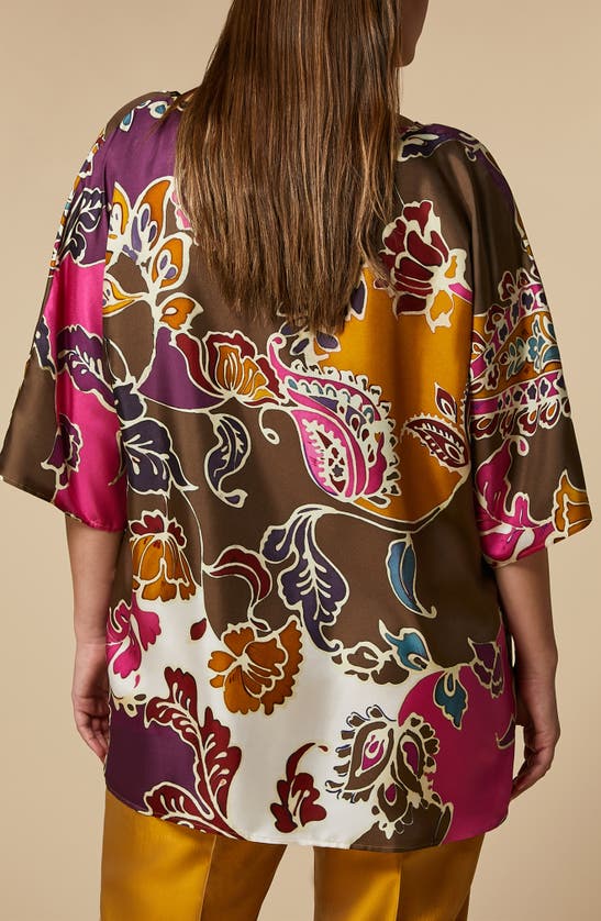Shop Marina Rinaldi Floral Silk Tunic In Gold