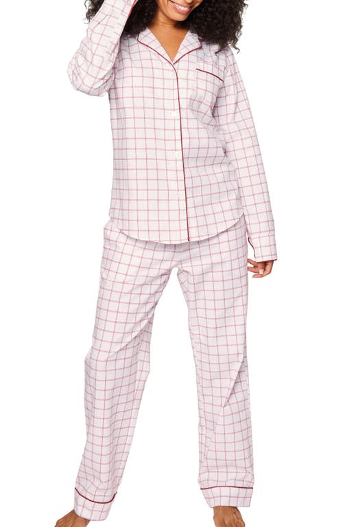 Petite Plume Garnet Tattersall Cotton Pajamas in White 