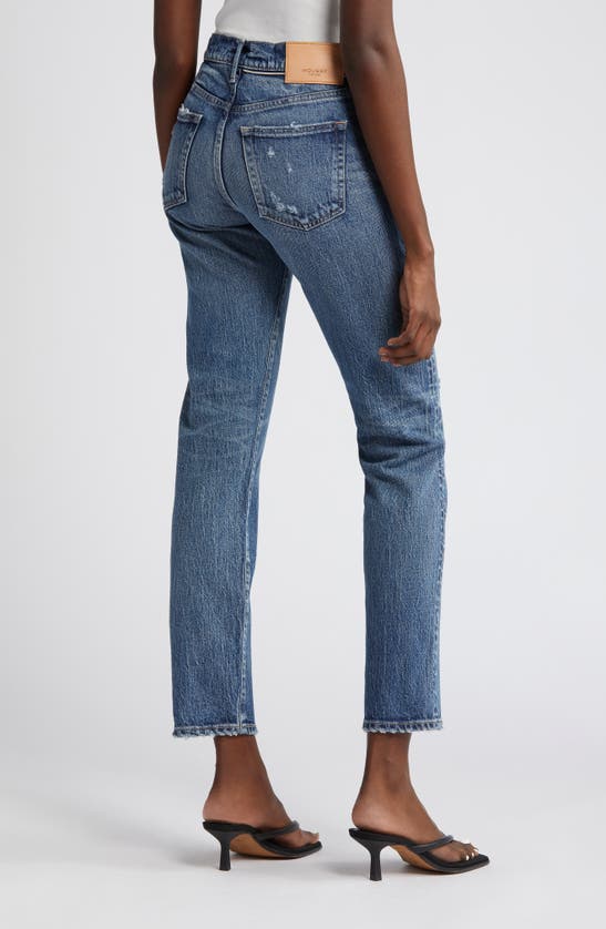 Shop Moussy Vintage Mv Mallard Distressed Slim Straight Leg Jeans In Dark Blue