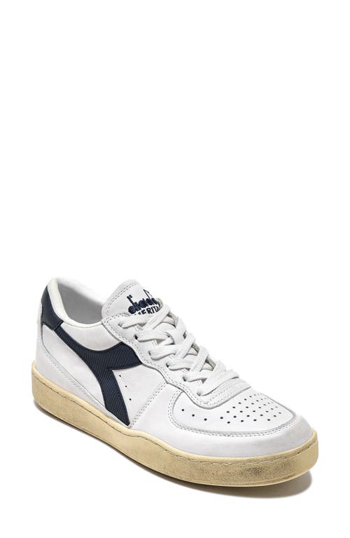 Diadora Panelled Leather Sneakers In White/blue Denim