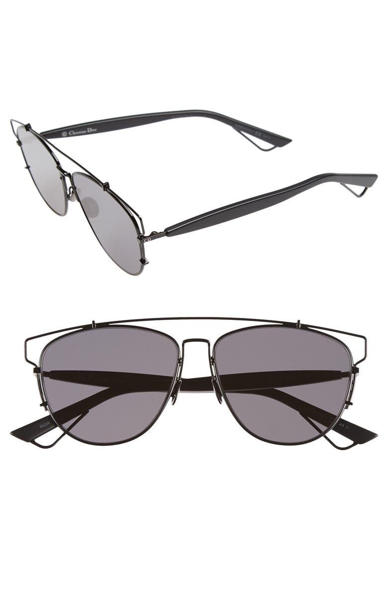 DIOR Technologic 57mm Brow Bar Sunglasses, Main, color, Black