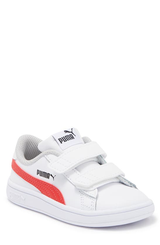 Puma Kids' Smash V2 Leather Sneaker In  White-high Risk Red