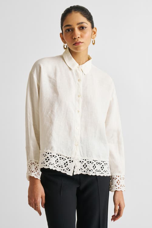 Reistor Button-down With Lace Shirt In Shell Off-white
