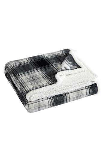 Eddie Bauer Vail Plaid Faux Shearling Throw Blanket In Grey