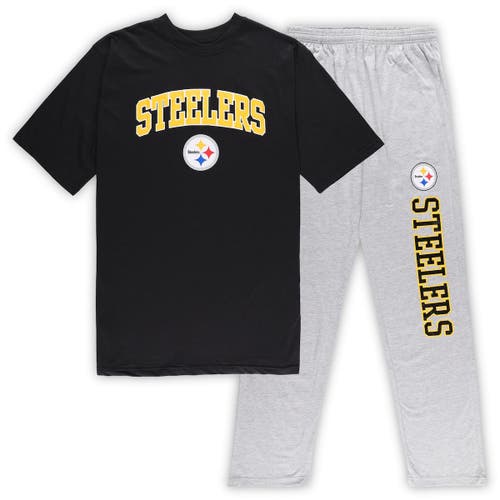 Men's Concepts Sport Black/Heather Gray Pittsburgh Steelers Big & Tall T-Shirt & Pants Sleep Set