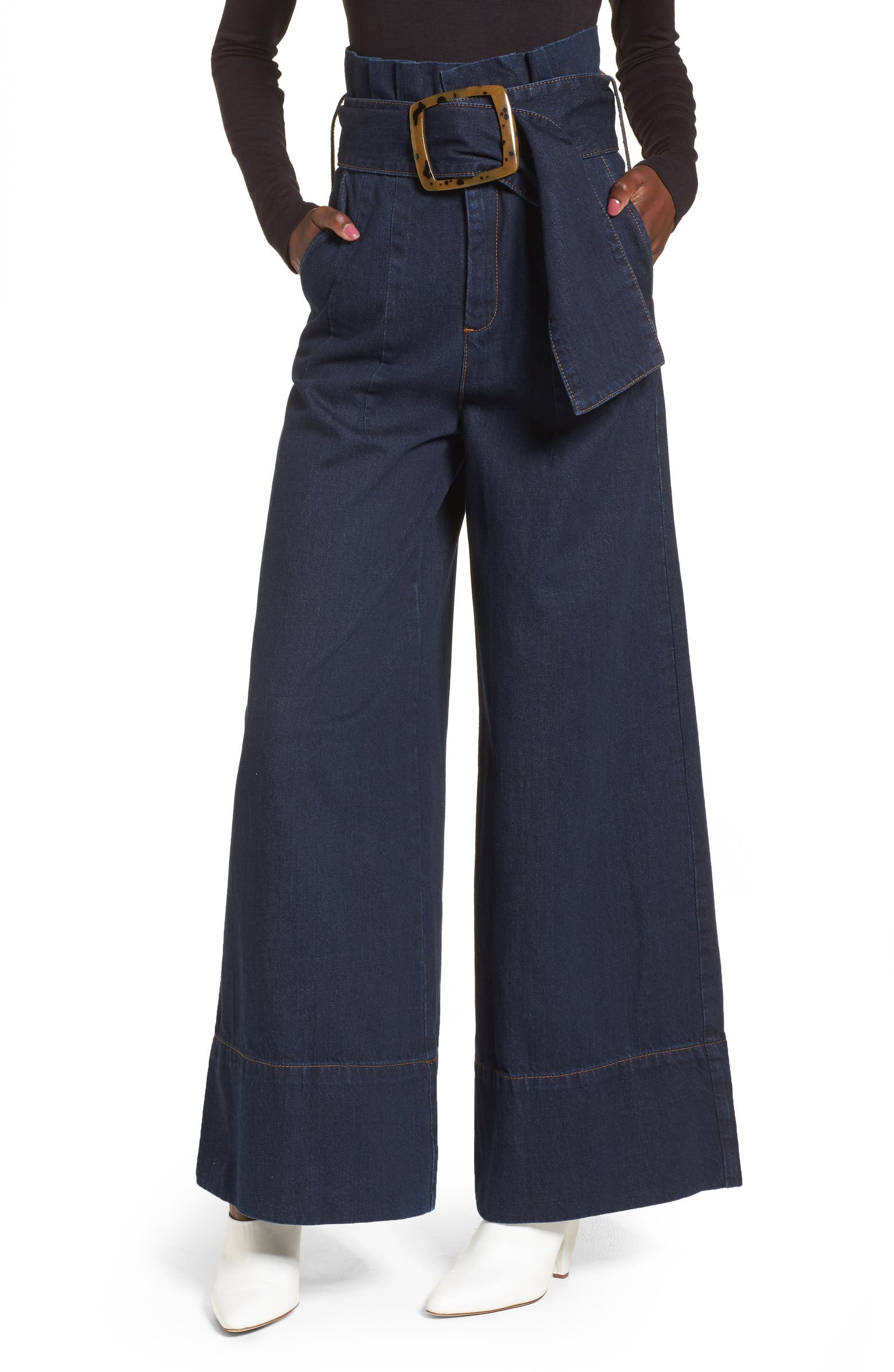 Topshop Boutique Belted Paperbag Flared Jeans | Nordstrom