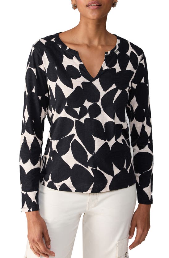Sanctuary Print Split Neck Knit Top In Shadow Leaf