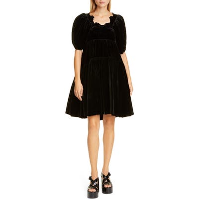 Cecilie Bahnsen Aviaja Tiered Velvet Dress, US / 10 UK - Black