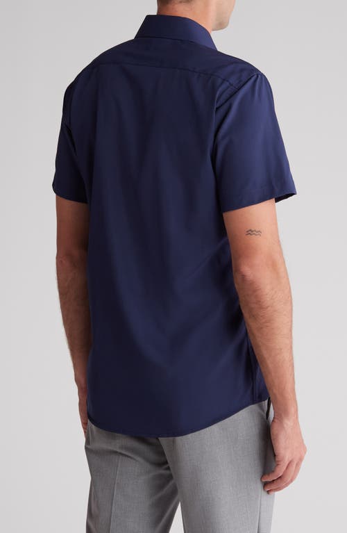 Tom Baine Slim Fit Performance Short Sleeve Button-up Shirt In Navy