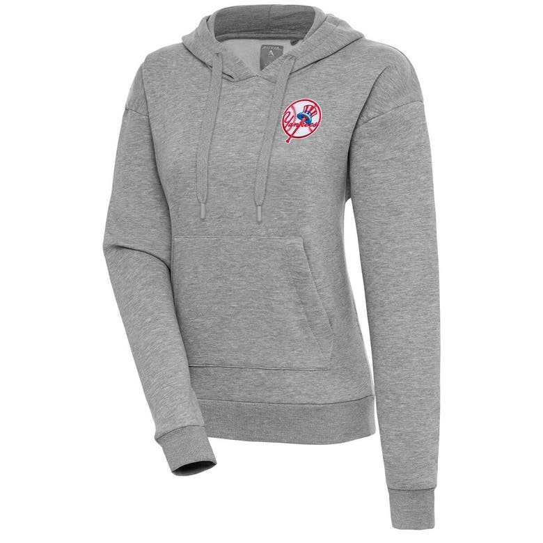 Shop Antigua Heather Gray New York Yankees Cooperstown Victory Pullover Hoodie