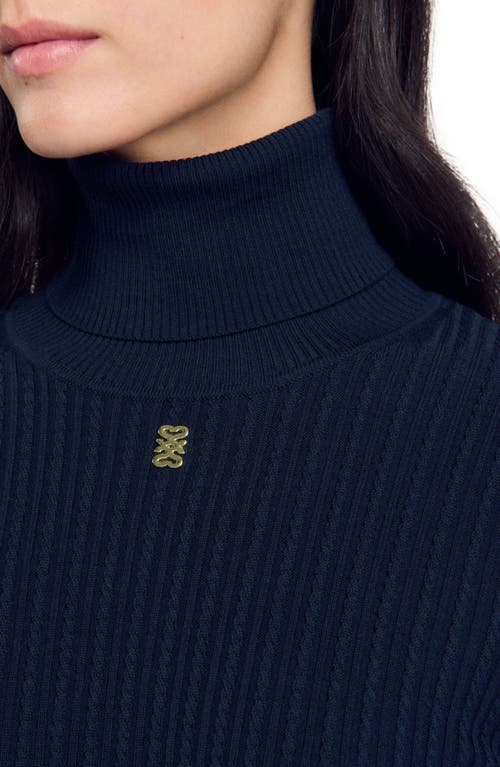 Shop Sandro Turtleneck Sweater In Navy Blue