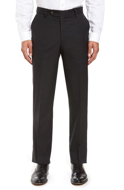 Berle Flat Front Stretch Solid Wool Trousers in Charcoal