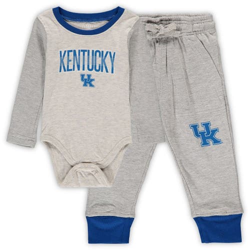 Infant Wes & Willy Heathered Gray/Royal Kentucky Wildcats Jie Jie Long Sleeve Bodysuit & Pants Set in Heather Gray