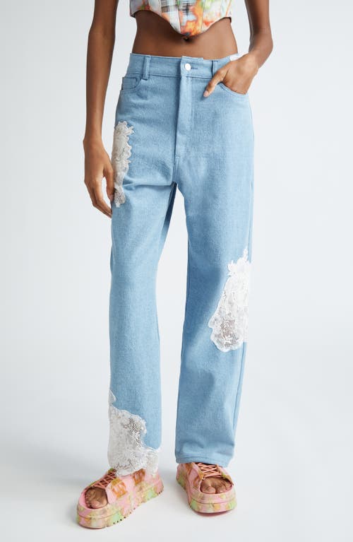 Collina Strada Mikaela Lace Patched Straight Leg Jeans White at Nordstrom,