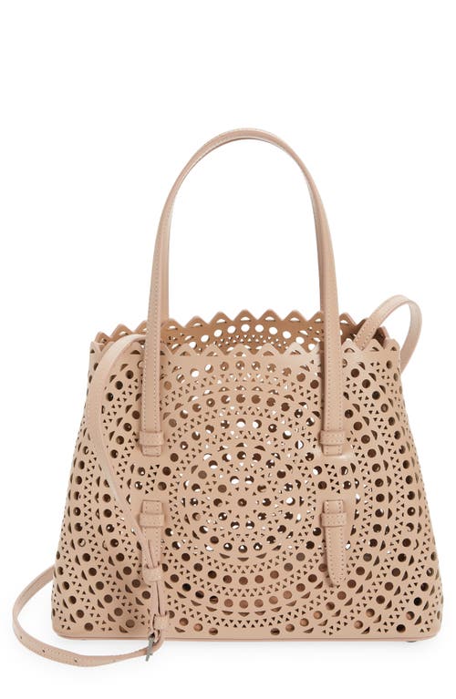 Alaïa Small Mina Perforated Leather Tote in Beige