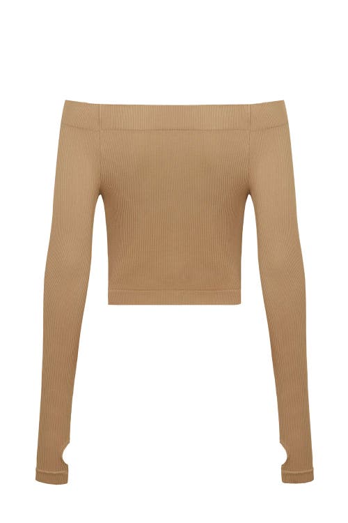 Shop Nocturne Long Sleeve Crop Top In Beige