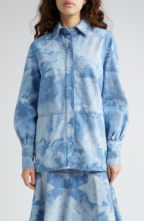 Ganni Bleach Denim Button-Up Shirt Light Blue Stone at Nordstrom, Us