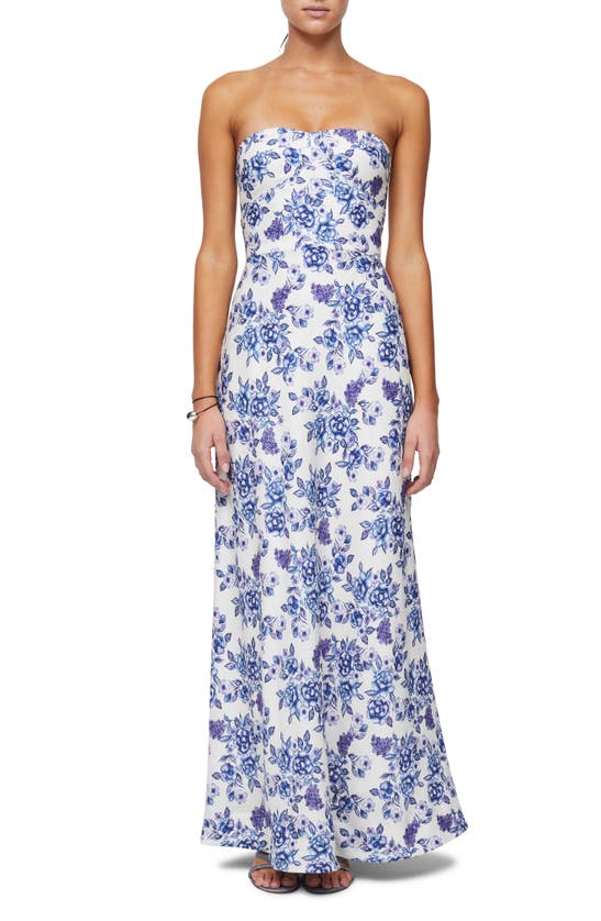 Bec & Bridge Audette Strapless Floral-print Linen Maxi Dress In Porcelain Floral