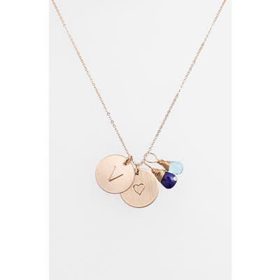 Nashelle Blue Quartz Initial & Heart 14K-Gold Fill Disc Necklace