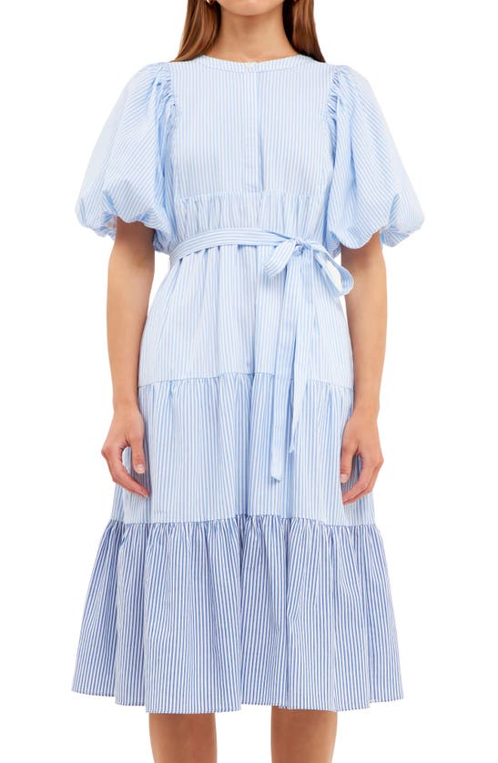 English Factory Button Placket Puff Sleeve Smock Dress In Blue | ModeSens