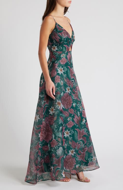 Shop Lulus Enchanting Entrance Floral Keyhole Organza Dress In Green/pink/ceram