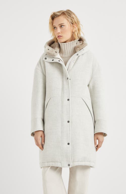 Shop Brunello Cucinelli Virgin Wool And Cashmere Double Cloth Down Parka With Detachable Shearling Insert In Light Grey