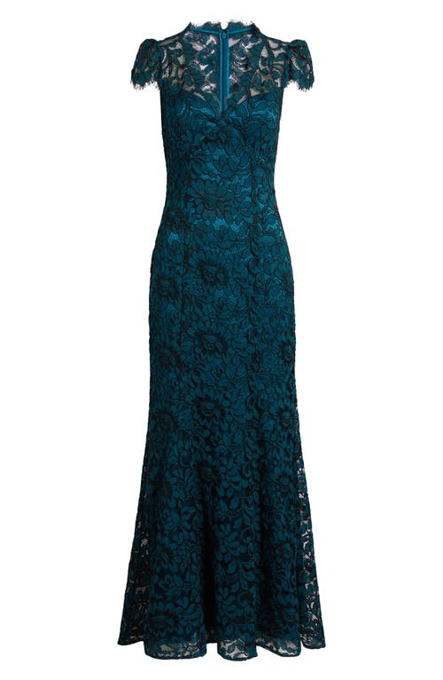 Shop Eliza J Illusion Cap Sleeve Gown In Peacock