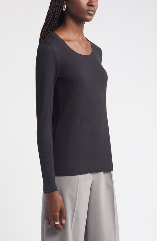 Shop Nordstrom Stretch Pima Cotton Long Sleeve T-shirt In Black