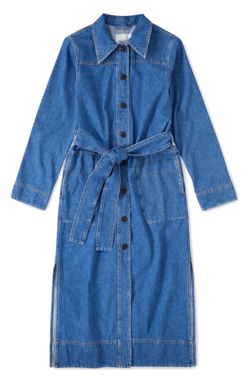 Shop Closed Long Sleeve Denim Midi Shirtdress In Mid Blue