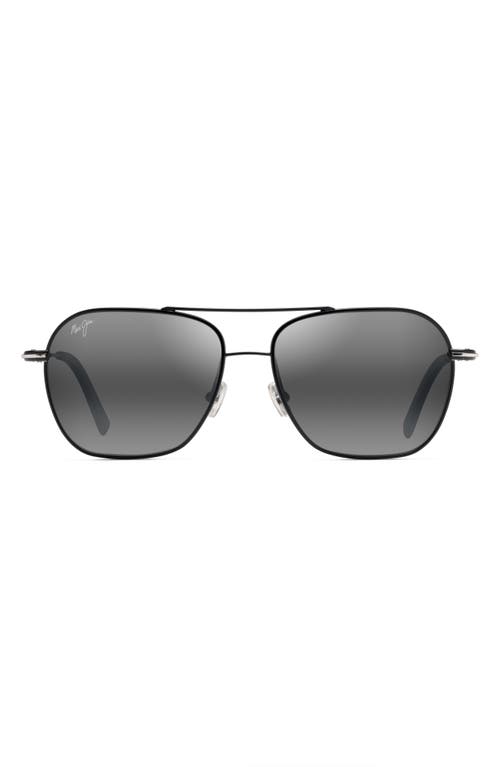 Maui Jim Mano 57mm Polarized Aviator Sunglasses in Black With Silver