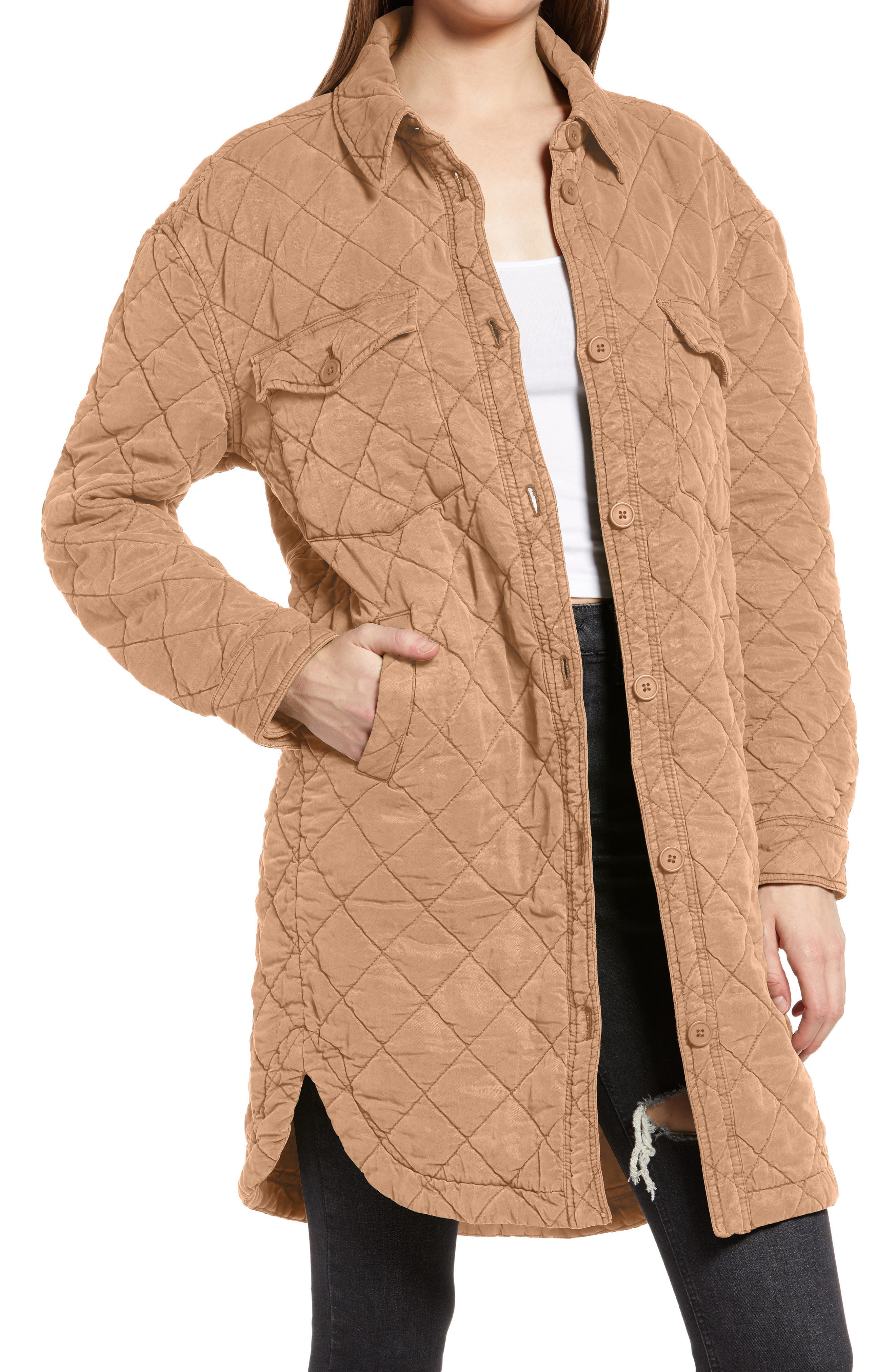 lightweight long quilted jacket