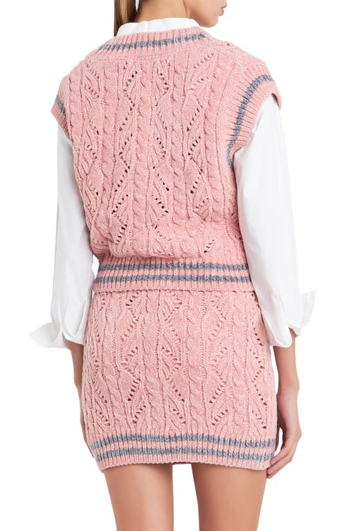 English Factory Stripe Trim Chenille Sweater Vest In Pink/grey