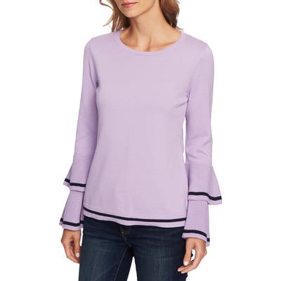 Cece Ruffle Sleeve Cotton Sweater, Purple