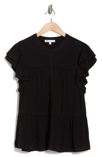 Shop Dr2 By Daniel Rainn Flutter Sleeve Button-up Shirt In Black
