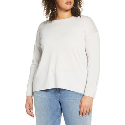 Plus Size Eileen Fisher Merino Wool Box Top Sweater, Ivory