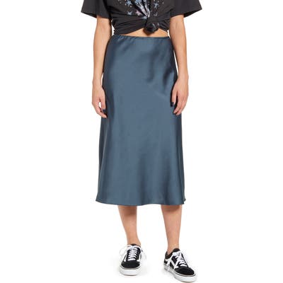 All In Favor Satin Midi Skirt, Blue