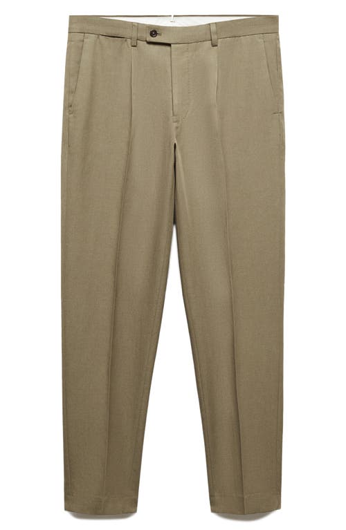 Mango Slim Fit Pleated Suit Pants In Khaki Green