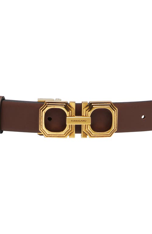 Shop Ferragamo Gancio Ellipse Buckle Reversible Leather Belt In Cocoa Brown/nero