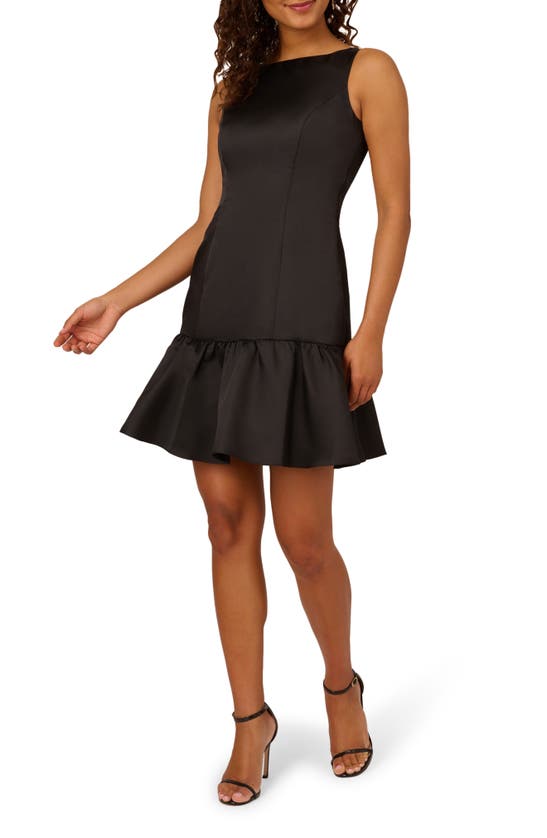 Adrianna Papell Flounce Hem Mikado Cocktail Dress In Black