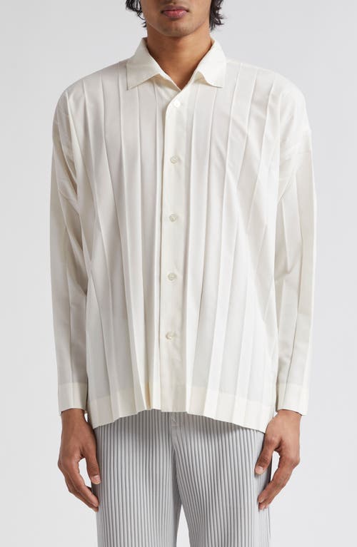 Homme Plissé Issey Miyake Edge Pleated Button-Up Shirt White at Nordstrom,