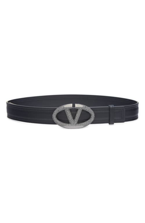 Shop Valentino Garavani The Bold Crystal Embellished Vlogo Leather Belt In 249 Nero/black Diamond